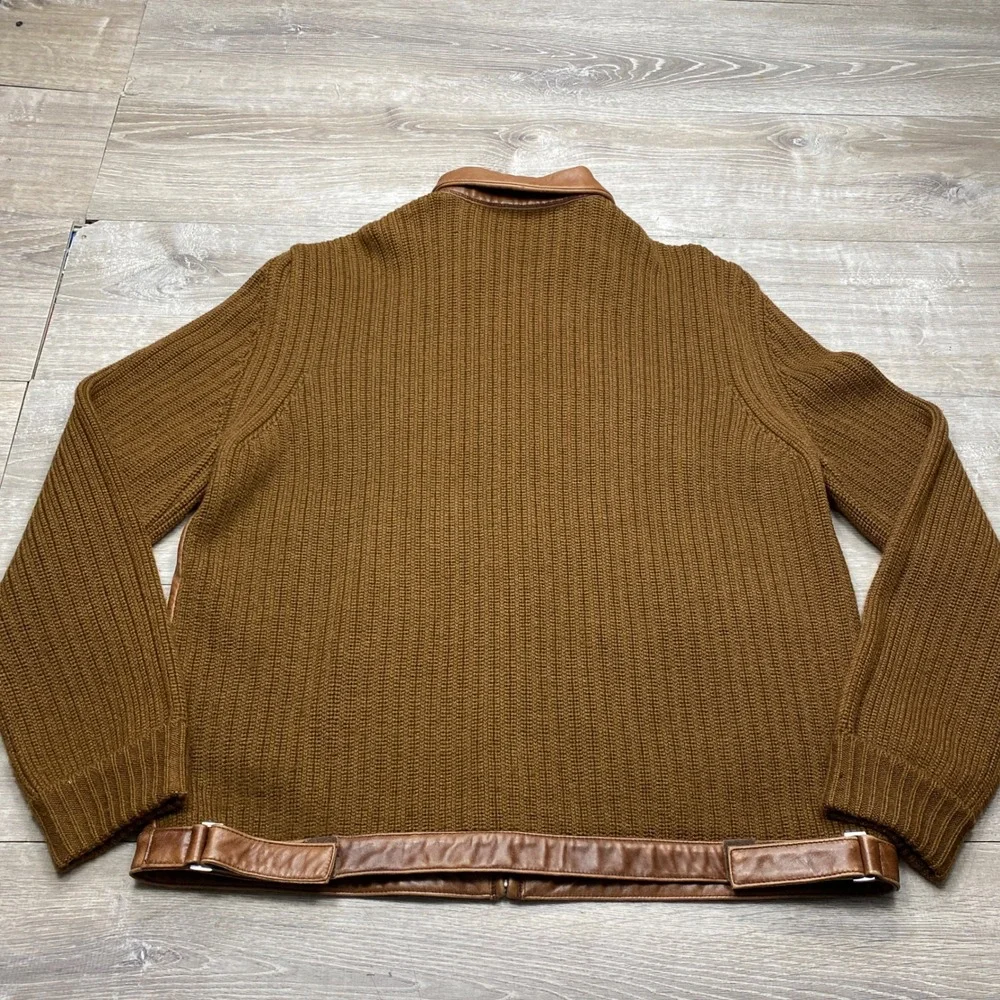Daniel Cremieux Jacket Mens Large Brown Lambskin Leather Wool Knit Hybrid Bomber